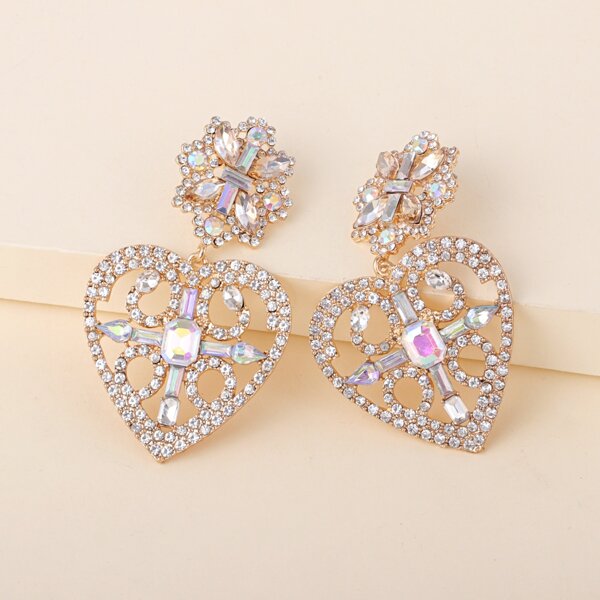 

Rhinestone Decor Heart Drop Earrings, White
