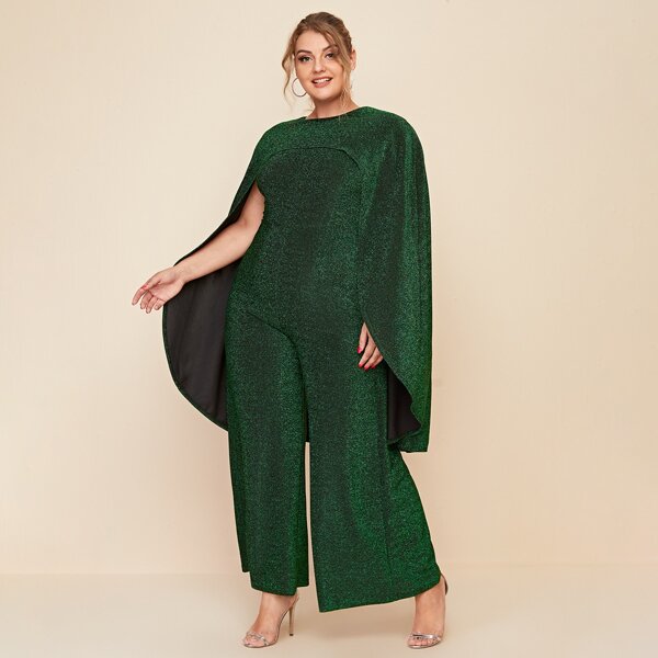

Plus Glitter Wide Leg Cape Jumpsuit, Green