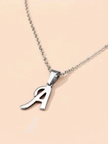 字母吊墜項鍊 - 銀色 - 查看 2