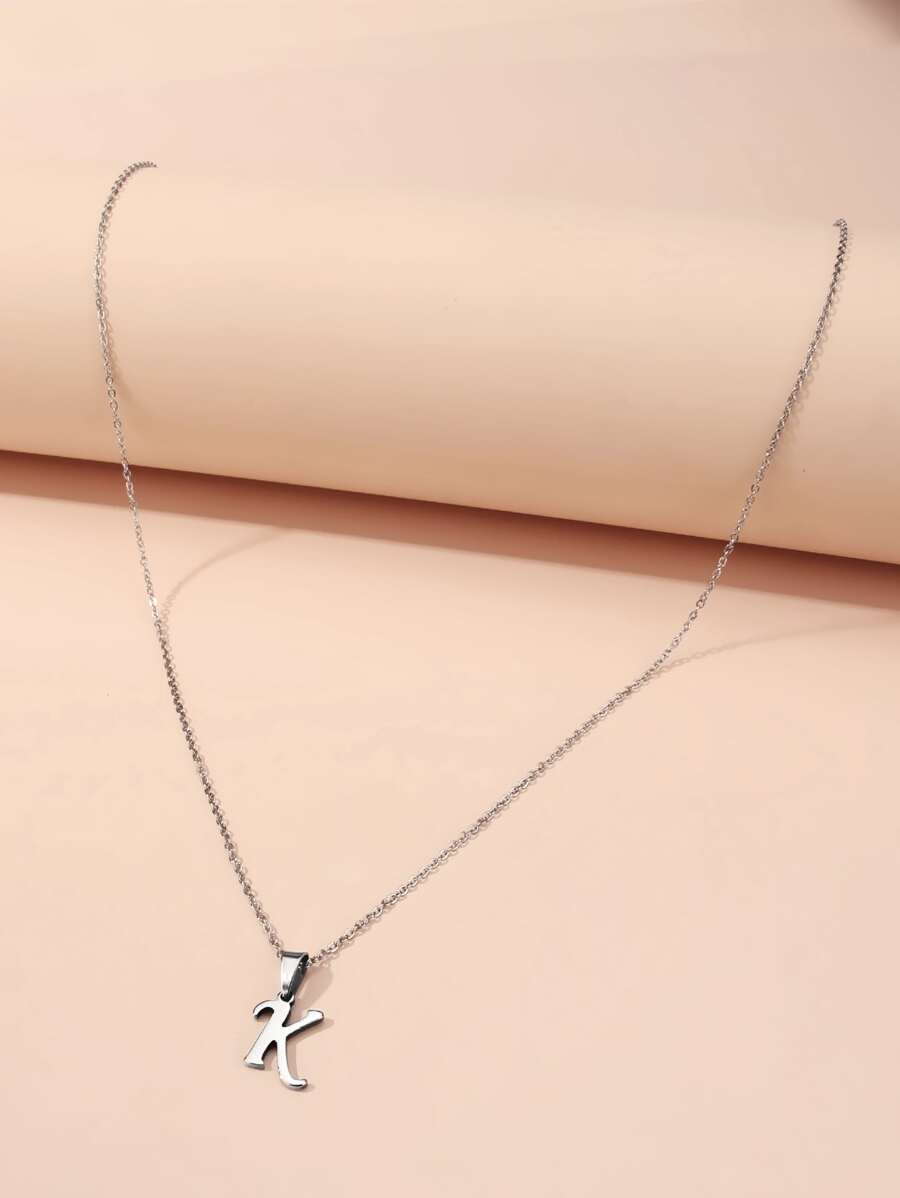 字母吊墜項鍊 - 銀色 - 查看 1