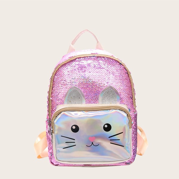 

Girls Sequins Decor Cartoon Design Backpack, Pink