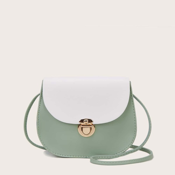 

Two Tone Push Lock Crossbody Bag, Green