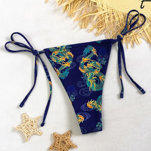 

Chinese Dragon Tie Side Bikini Thong, Navy blue