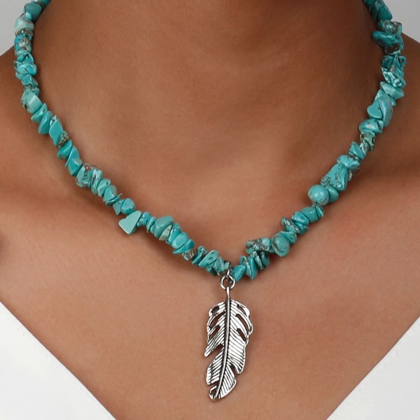 

Feather Pendant Necklace, Green