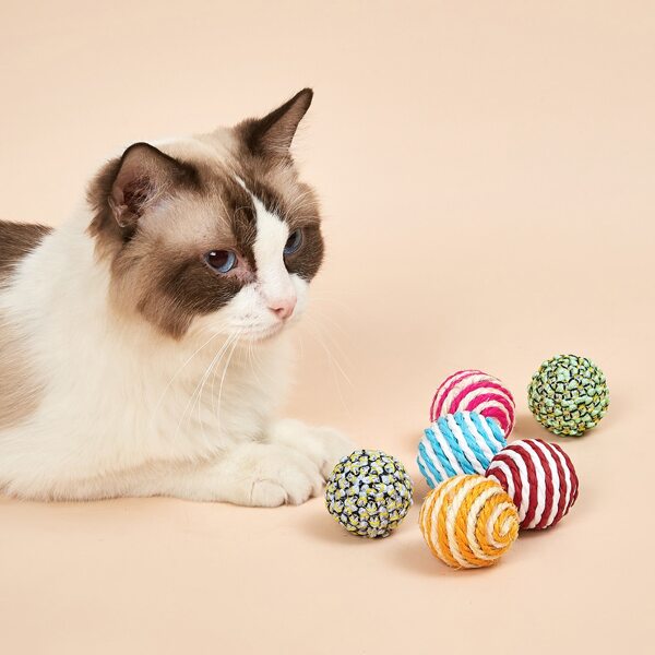

6pcs Colorful Cotton Rope Ball Cat Toy, Multicolor