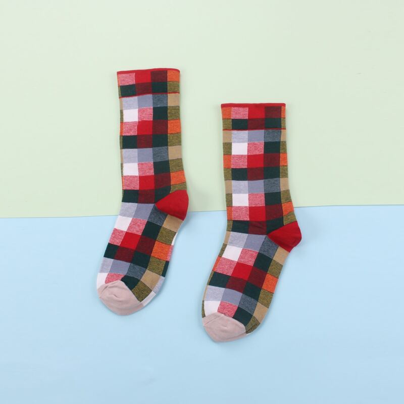 

1pair Plaid Crew Socks, Multicolor
