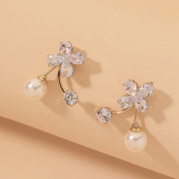 

Rhinestone Decor Stud Earrings, Gold
