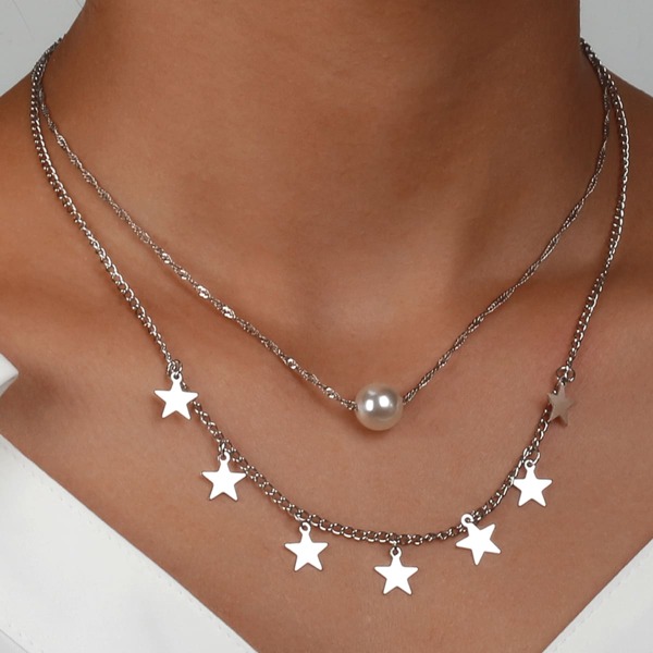 

Star Pendant Layered Necklace, Silver