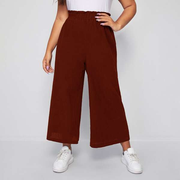 

Plus Paper Bag Waist Wide Leg Pants, Burgundy