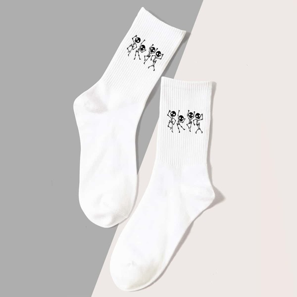 

Halloween Skeleton Pattern Socks, White