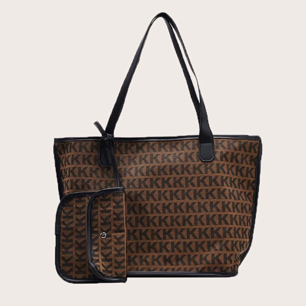 

Letter Graphic Shoulder Bag With Purse, Coffee brown