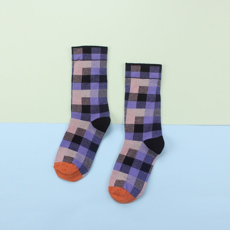 

1pair Plaid Crew Socks, Multicolor