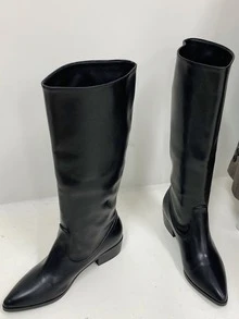 Minimalist Point Toe Knee Boots - Black - View 3