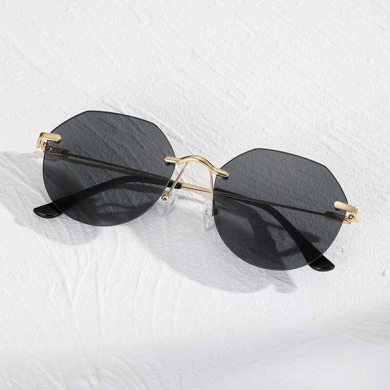 

Guys Irregular Lens Rimless Sunglasses, Dark grey
