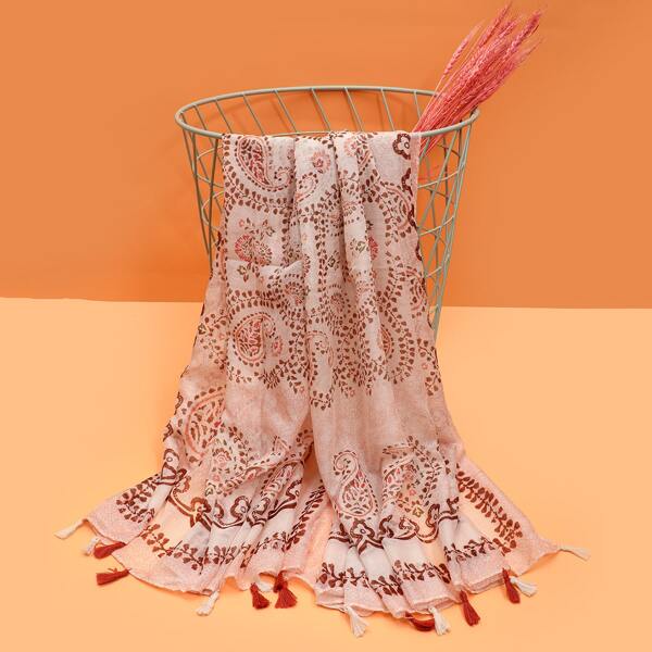 

Tassel Decor Paisley Print Scarf, Multicolor