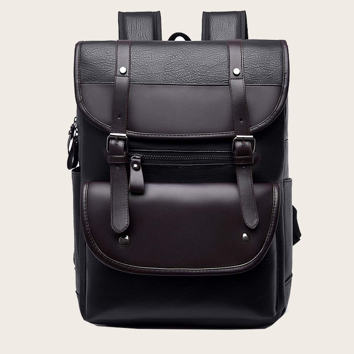 

Guys Buckle Decor Flap Backpack, Black