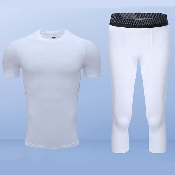 

Men Crew Neck Sports Tee & Striped Tights, White