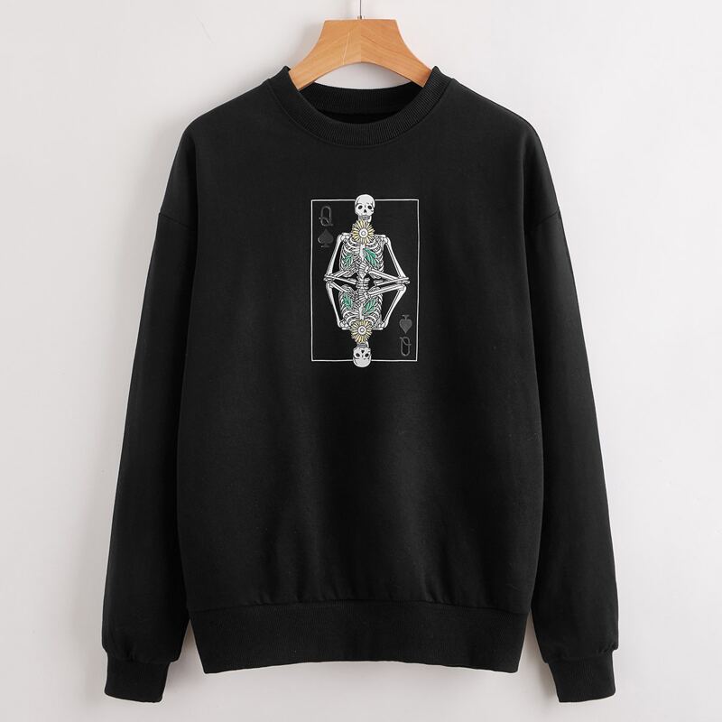 

Skull & Flower Graphic Sweatshirt, Black