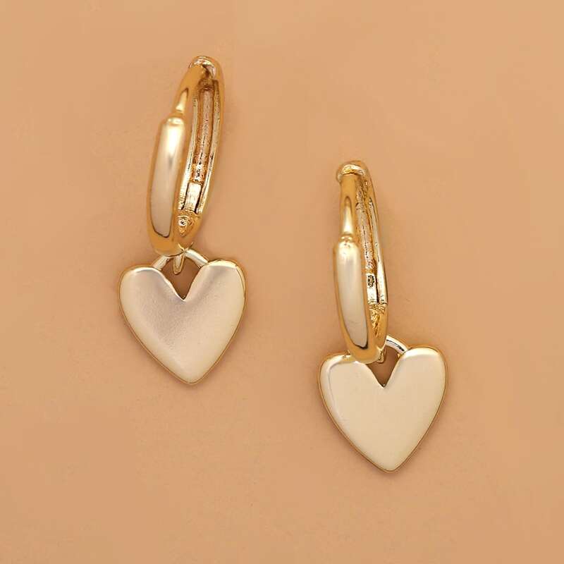 

Metal Heart Drop Earrings, Gold