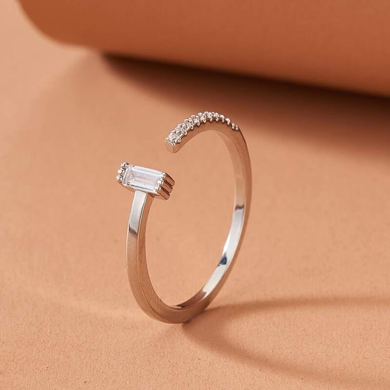 

Rhinestone Decor Cuff Ring, Silver