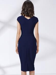 MIUSOL Zip Back Wrap Ruched Dress - Navy Blue - View 2