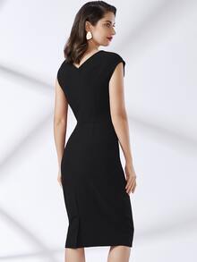 MIUSOL Zip Back Wrap Ruched Dress - Black - View 2