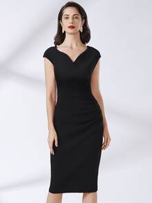 MIUSOL Zip Back Wrap Ruched Dress - Black - View 3