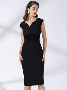 MIUSOL Zip Back Wrap Ruched Dress - Black - View 4