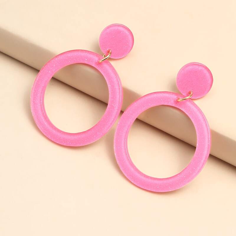 

Acrylic Round Drop Earrings, Pink