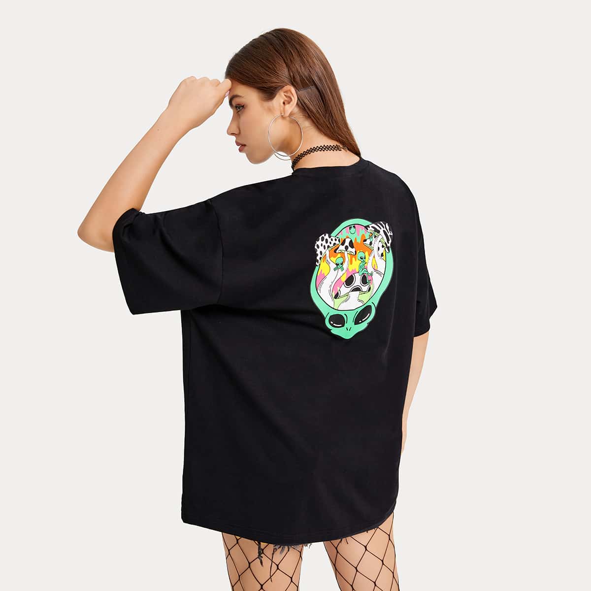 

Cartoon Graphic Oversized Tee, Black