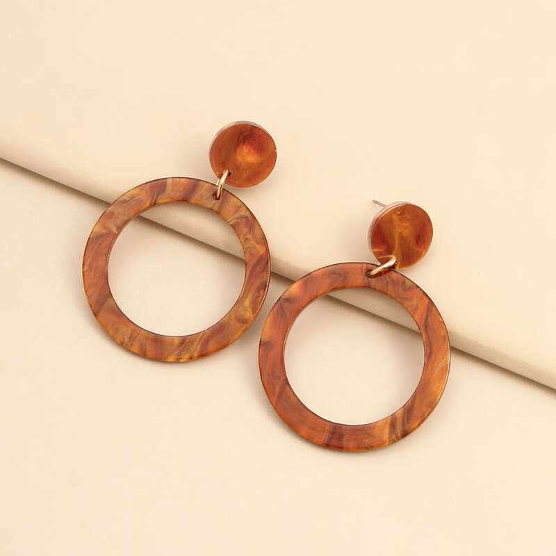 

Acrylic Round Drop Earrings, Brown