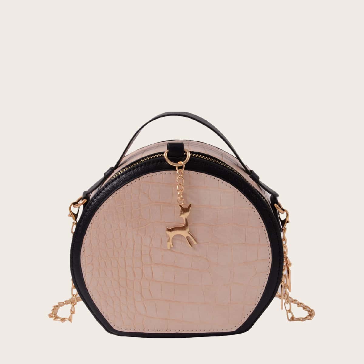 

Mini Croc Embossed Box Bag, Beige