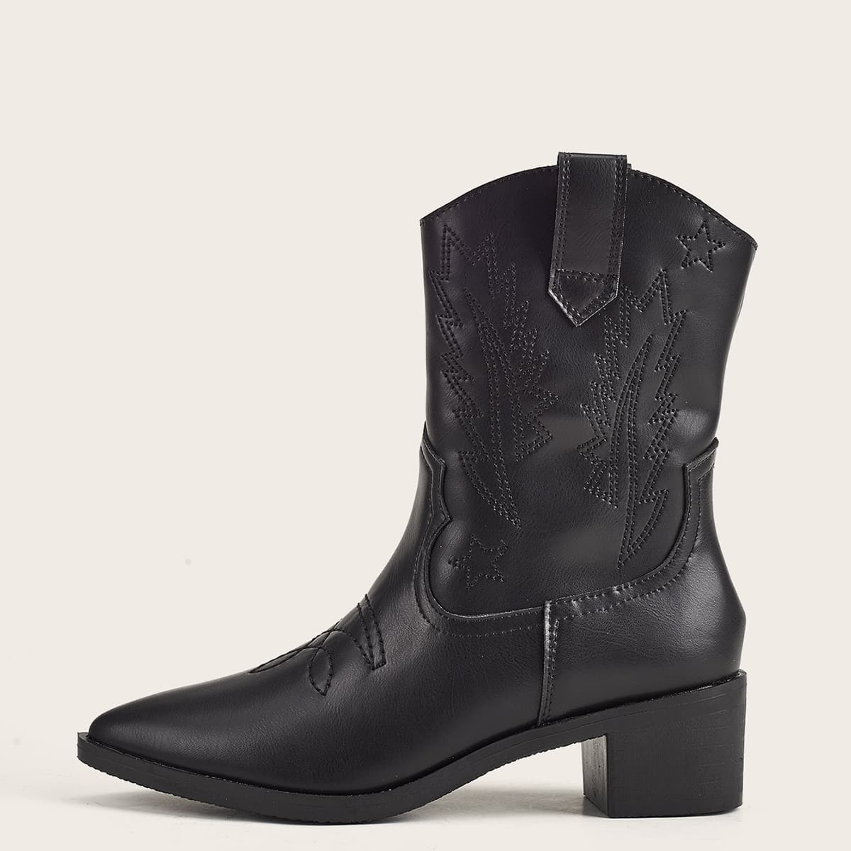 

Point Toe Stitch Detail Ankle Boots, Black
