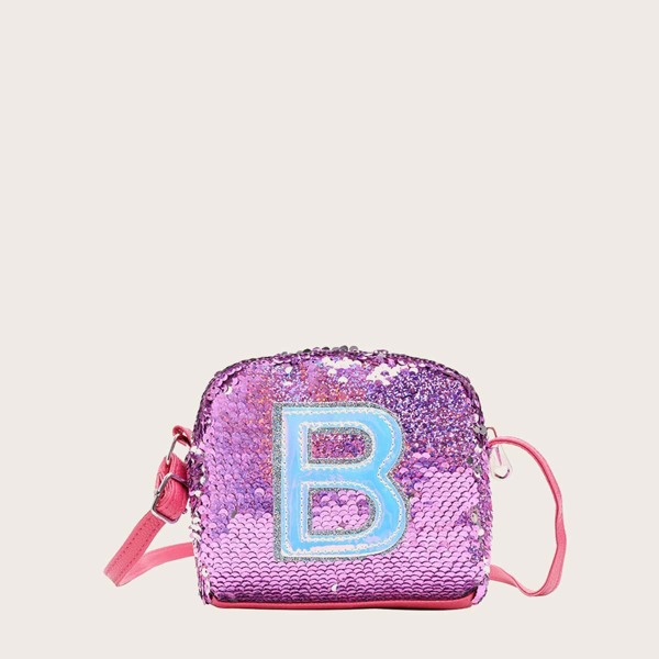 

Girls Sequins Decor Letter Design Crossbody Bag, Purple