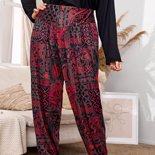 

Plus Wide Waistband Paisley Print Sleep Pants, Multicolor
