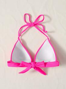 Halter Micro Triangle Bikini Top, For Summer Beach Vacation - Hot Pink - View 2