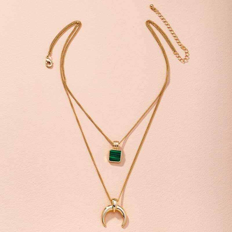 

Moon Pendant Layered Necklace, Gold