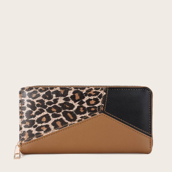 

Colorblock Zipper Around Long Purse, Brown