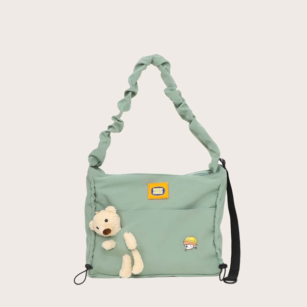 

Girls Bear Decor Shoulder Bag, Green