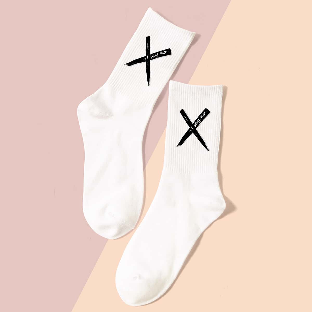 

Slogan Graphic Crew Socks, White
