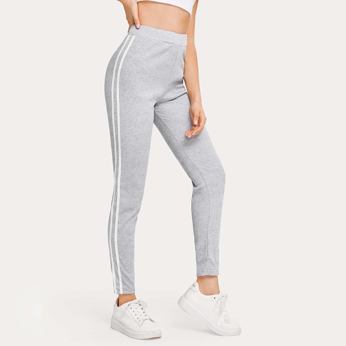 

Striped Side Leggings, Light grey