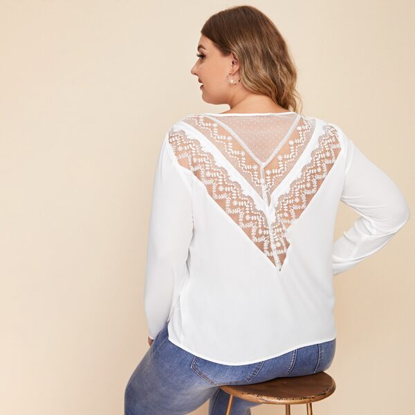 

Plus Lace and Mesh Insert Top, White