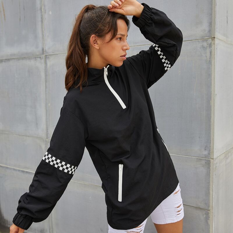 

Checkerboard Panel Anorak Jacket, Black