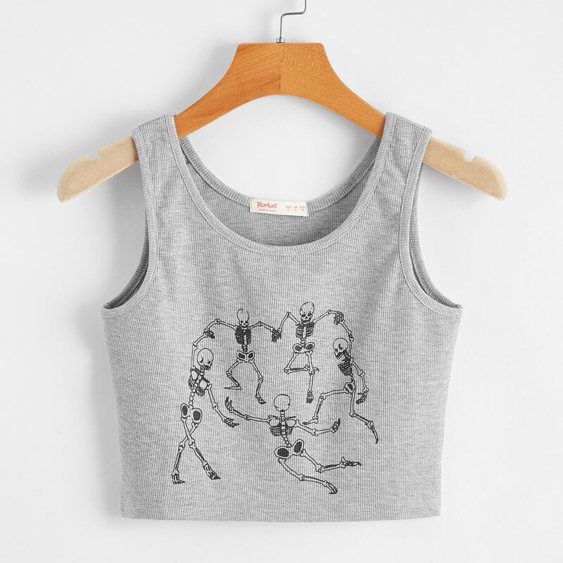 

Skull Graphic Crop Tank, Light grey