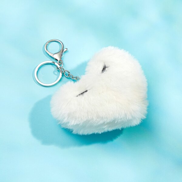 

Fluffy Heart Charm Keychain, White