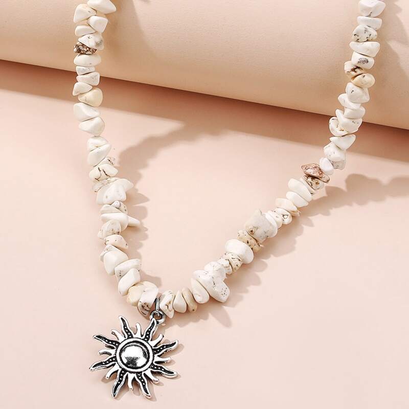 

Sun Pendant Necklace, White