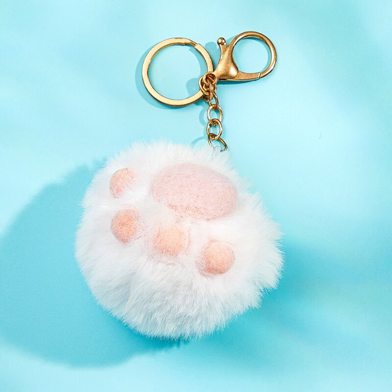 

Fluffy Pom Pom Charm Keychain, White