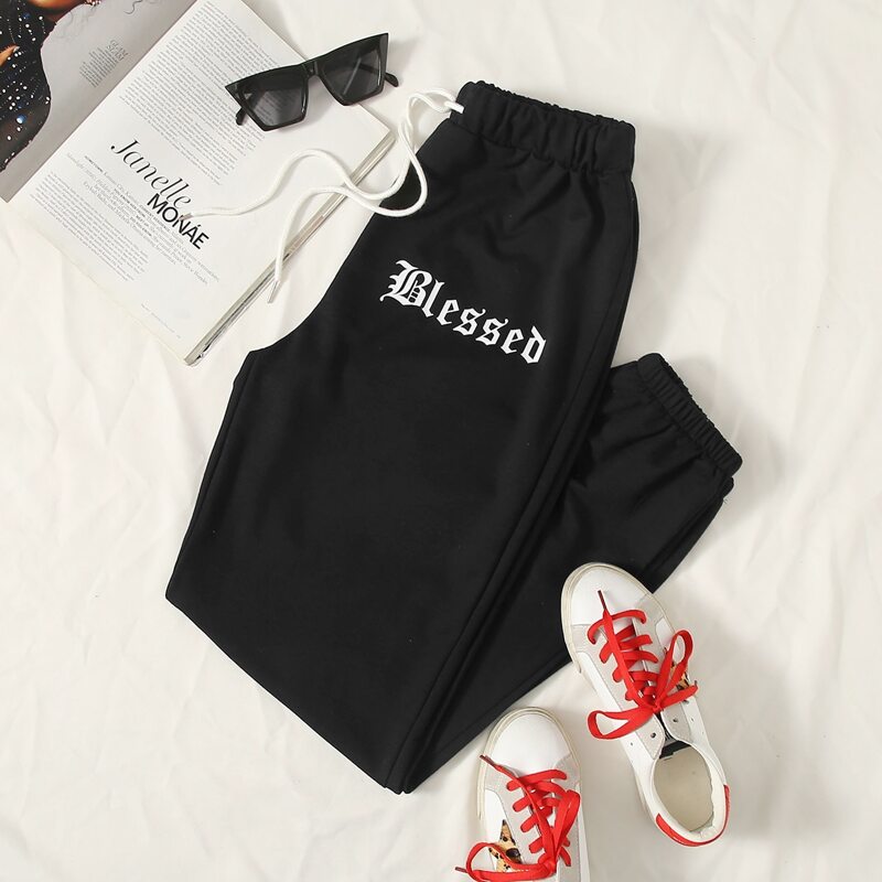 

Letter Drawstring Sweatpants, Black