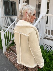 Eilly Bazar Double Button Plush Lined Coat - Beige - View 2