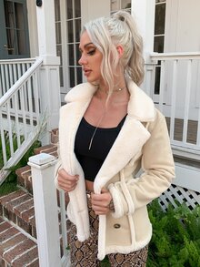 Eilly Bazar Double Button Plush Lined Coat - Beige - View 3